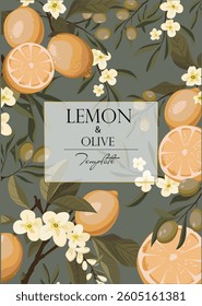 beautiful, summer template for text, lemon branches and olives