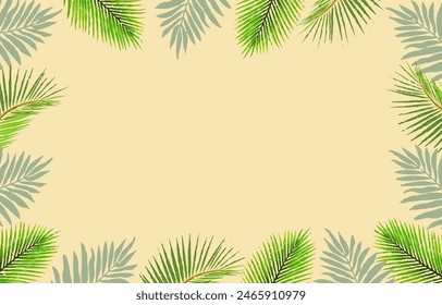 Beautiful Summer Tropical Beach Light Wave Blue and Leaves shadow lay down on sand floor minimal Background Image With Palm Tree Concept Design