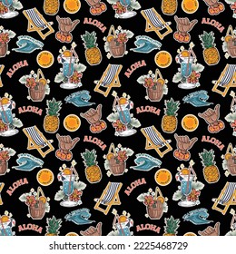 Beautiful Summer tropical Hawaii Aloha island , Beach Vibes Seamless pattern Vector Illustration ,Design for fashion , fabric, textile, wallpaper, wrapping and all prints 