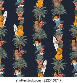 Beautiful Summer tropical Hawaii Vertical stripe foliages , Beach Vibes Seamless pattern Vector Illustration ,Design for fashion , fabric, textile, wallpaper, wrapping and all prints 