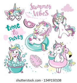 A beautiful summer unicorn collection on a white background