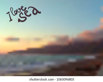 Beautiful summer vector illustration sunset. Blurred photo of black sea.