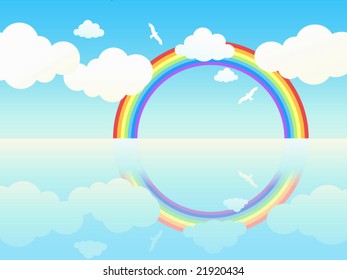 The beautiful summer waterside landscape - vector illustration