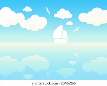 The beautiful summer waterside landscape - vector illustration