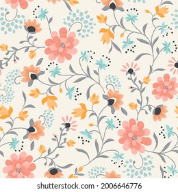 Beautiful Summer Wave Blossom Seamless Pattern print. Surface pattern design