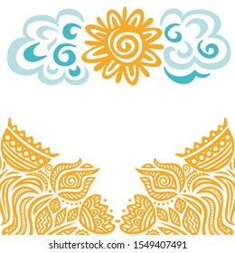 Beautiful sun and clouds. Vector illustration