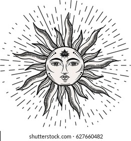 Beautiful Sun Face Symbol Lotus Flower Stock Vector Royalty Free