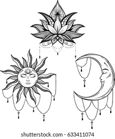 Beautiful Sun Face Symbol Tattoo Designvector Stock Vector (Royalty ...