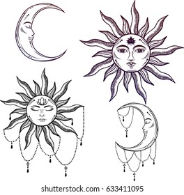 Beautiful Sun Face Symbol Lotus Flower Stock Vector (Royalty Free ...