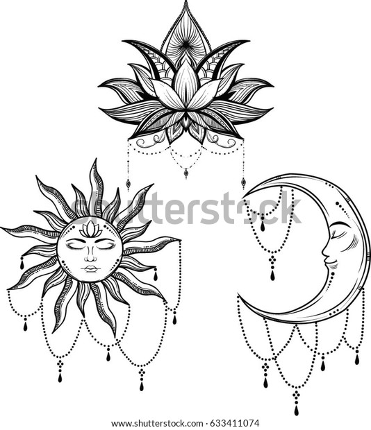 Beautiful Sun Face Symbol Tattoo Designvector Stock Vector Royalty Free