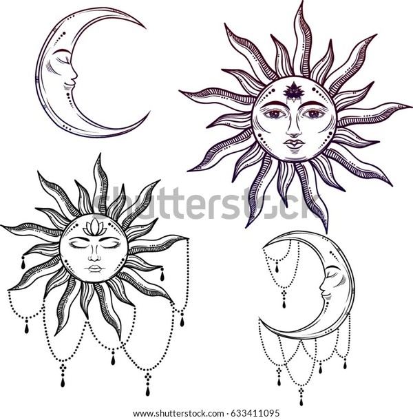 Beautiful Sun Face Symbol Tattoo Designvector Stock Vector Royalty Free