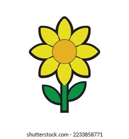 Beautiful sun flower blossom vector image, cartoon flower illustration image, flower flat icon image