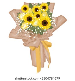 beautiful sun flower bouquet illustration