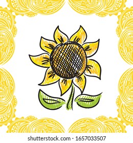 Beautiful sun flower. Sketch. Vector illustration