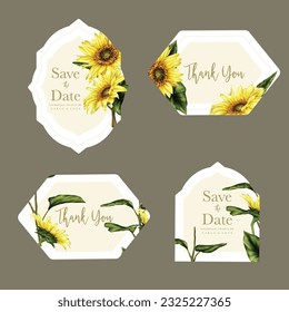 beautiful sun flower watercolor wedding label collection