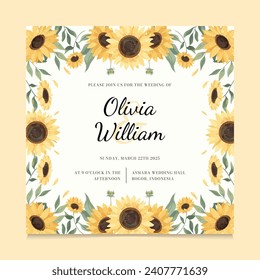 Beautiful Sun Flower Wedding Invitation Template