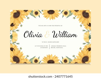Beautiful Sun Flower Wedding Invitation Template
