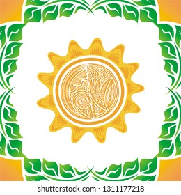 Beautiful sun and green leaves. Vector illustration