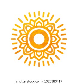 Beautiful Sun. Hand Drawn With Structure. Ornamental Mandala.