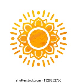 Beautiful Sun. Hand Drawn With Structure. Ornamental Mandala.