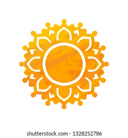 Beautiful Sun. Hand Drawn With Structure. Ornamental Mandala.