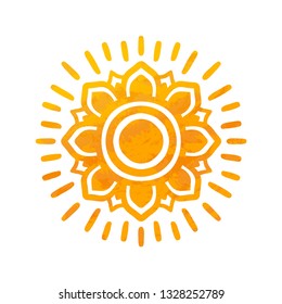 Beautiful Sun. Hand Drawn With Structure. Ornamental Mandala.