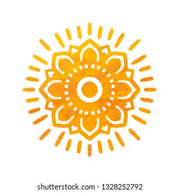 Beautiful Sun. Hand Drawn With Structure. Ornamental Mandala.