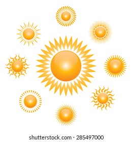 Beautiful Sun icons set. Vector Sun and weather sign. Logo element collection.