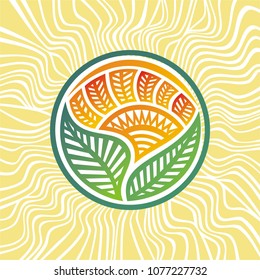 Beautiful sun and leaves. Vector illustration