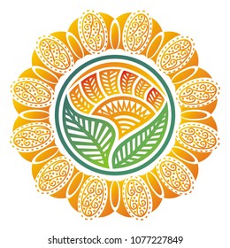 Beautiful sun and leaves. Vector illustration