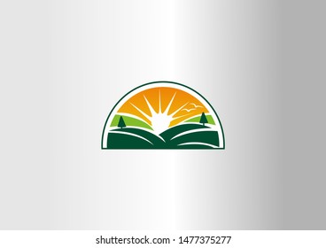 beautiful sun and Mountain nature vector illustration