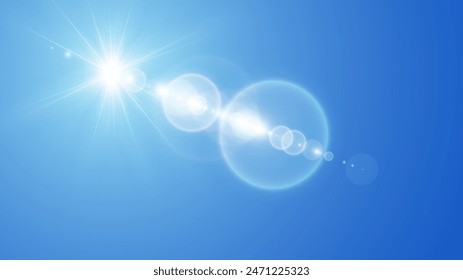 Beautiful sun over blue sky. Graphic concept for your design