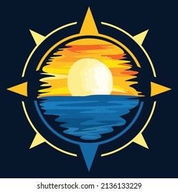 Hermosa ilustración vectorial del paisaje solar y marino