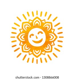 Beautiful Sun With Structure. Hand Drawn.