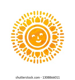 Beautiful Sun With Structure. Hand Drawn.