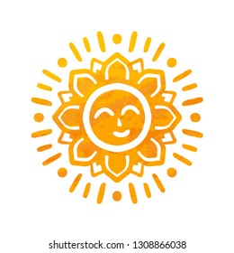 Beautiful Sun With Structure. Hand Drawn.