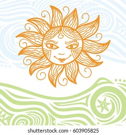 Beautiful sun. Vector illustration.