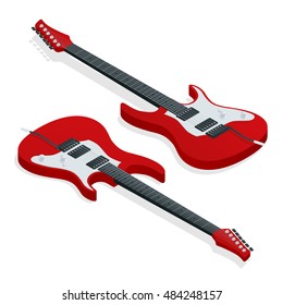 Beautiful sunburst electric guitar isolated on white background. Flat vector isometric illustration