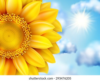 Beautiful sunflower against blue sky. EPS 10 vector file included