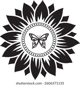 Beautiful Sunflower Butterfly Colorful Flower Logo Monogram