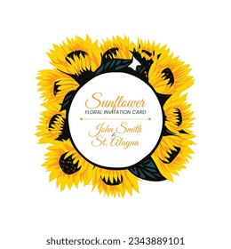 Beautiful sunflower floral invitation card. Sunflower floral frame design. Yellow flower card design with sunflower vector