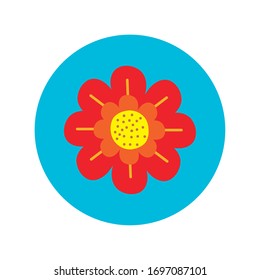schöner Gartenblock mit Sonnenblumen und Vektorillustration im Flachstil