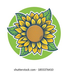 Beautiful Sunflower illustration. Sunflower logo concept. Sunflower bloom mascot logo. Flat cartoon style.