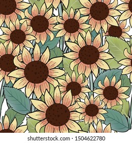 Beautiful sunflower with leaf in the garden seamless pattern,illustration vector doodle comic art.