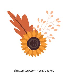 schöne Sonnenblume mit Blattverzierung Vektorillustration Design