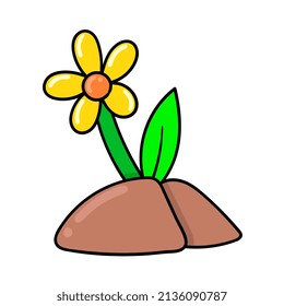 beautiful sunflower spring time, cartoon emoticon. doodle icon drawing, vector illustration