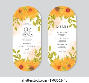 Beautiful sunflower wedding invitation and menu template