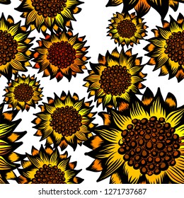 Beautiful sunflowers seamless pattern. Vector