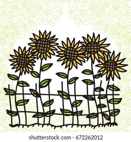 Beautiful sunflowers. Vector illustration.