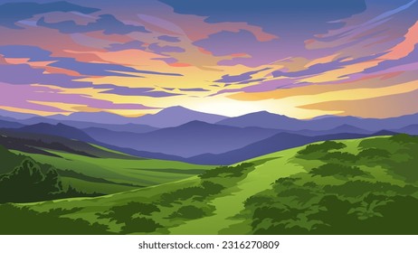 Hermoso amanecer sobre montañas con un cielo dramático